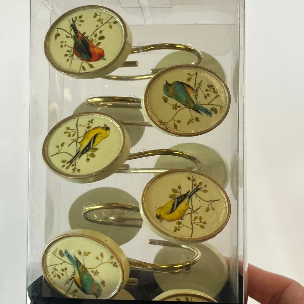 Avanti Gilded Birds Shower Curtain Hooks 12pc Set Ivory Gold Chad Barrett 11984G
